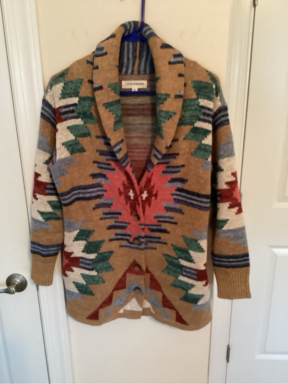 Lucky Brand Women’s Southwest Shawl-Collar Cotton Cardigan with Aztec Motif, XS